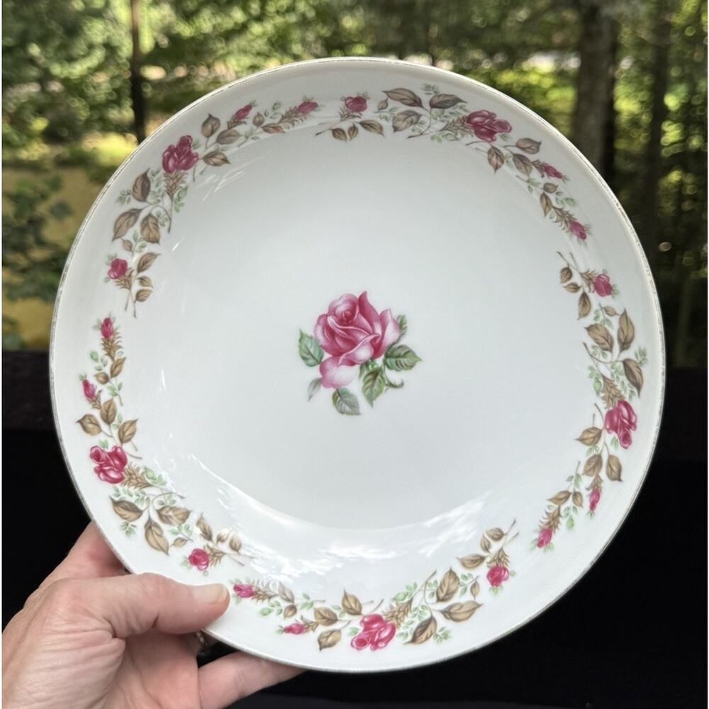 Made in Japan Moss Rose Diamond China Vegetable Bowl 9.5" Gold Trim
